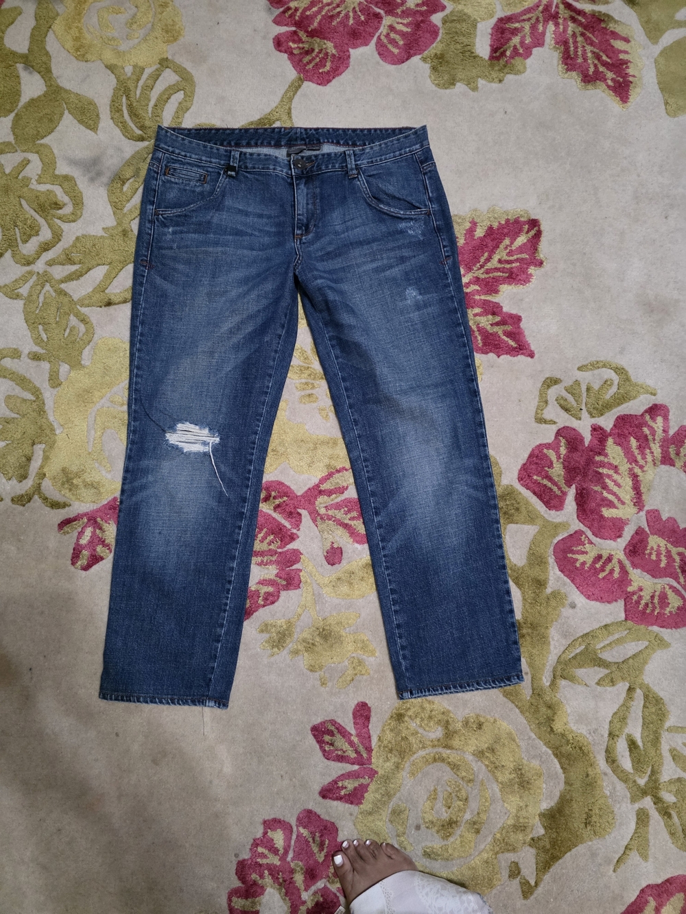 Armani Exchange Women's Distressed Blue Relaxed Jeans